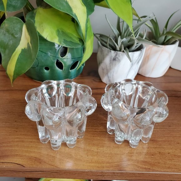 Reims Accents Vintage Glass Candle Holders Set Of 2 Reims France